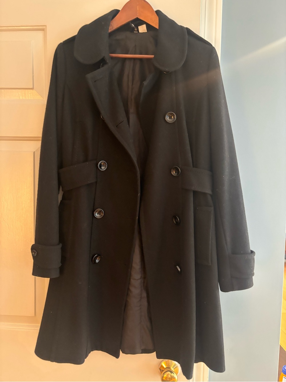 H&M Black Wool Blend Double-Breasted Coat  (Fits S/M) - Picture 3 of 8